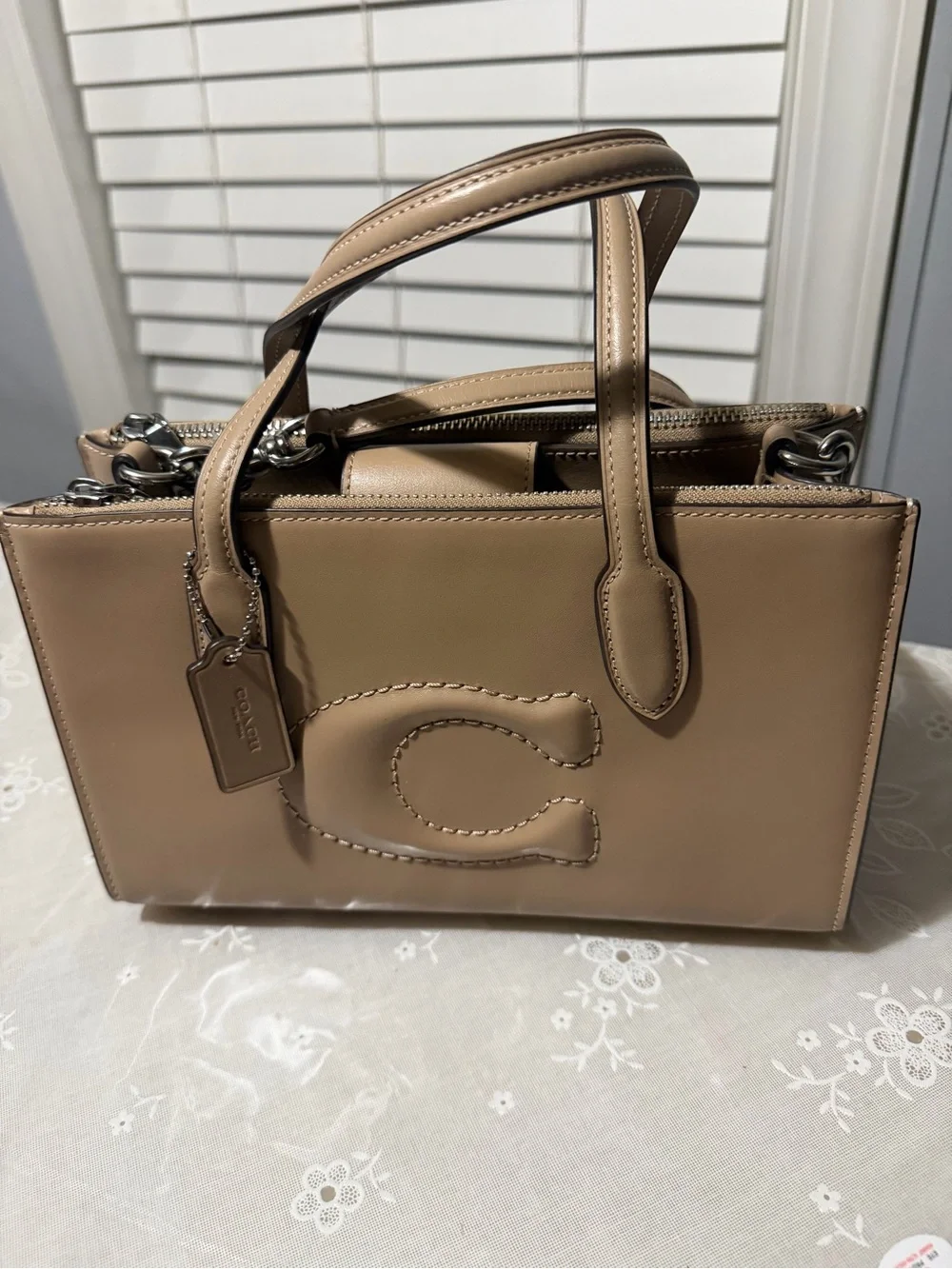 Coach Taupe Leather Satchel with Signature C Applique